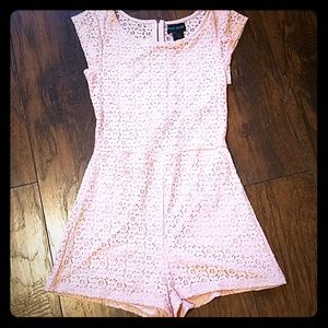 Pink floral lace romper